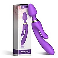 BDR-W05M Manyetik Şarjlı Su Geçirmez Wand Massager 3 in 1 Dildo Vibratör - Mor