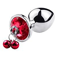 BDR-L0515-2 Paslanmaz Çelik Kırmızı Taşlı Zilli Metal Anal Plug