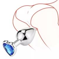 BDR-L0502-1M Paslanmaz Çelik Kalp Şeklinde Mavi Taşlı Metal Anal Plug