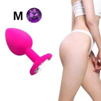 BDR-L0409-2M Parlak Mor Mücevher Taşlı Silikon Pembe Anal Plug M