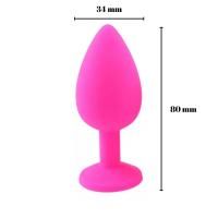 BDR-L0409-2M Parlak Mor Mücevher Taşlı Silikon Pembe Anal Plug M